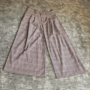 Anthropologie Maeve Pink and Black Houndstooth Wideleg Pants - size 14P